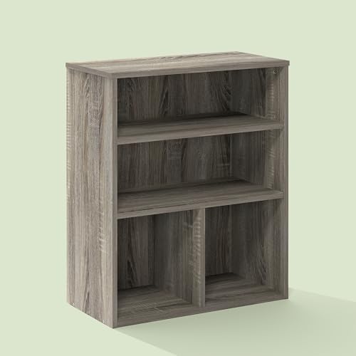Frei Bookcases, Bookshelf, 4 Cube Display Bookcase, with Adjustable Shelves, for Home Office, Living Room, Olive Oak