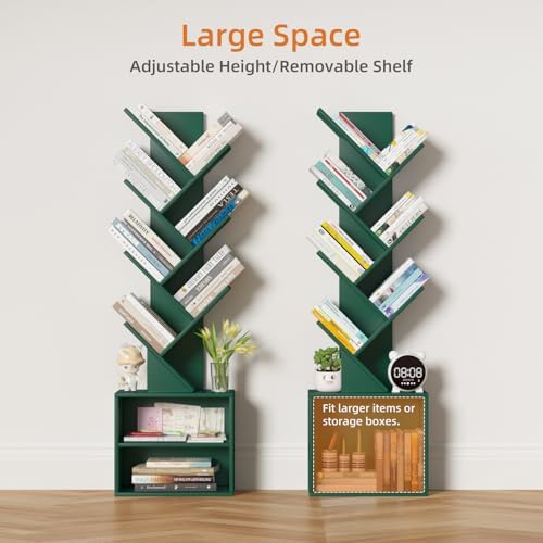SHEEPAM 10-Tier Tree Bookshelf Floor Standing Narrow Space Storage Bookcase