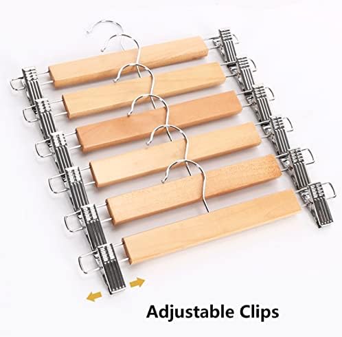 Tosnail 15 Pack 14" Natural Wooden Hangers Skirt Pants Clothes Hangers with Clips and 360° Swivel Hook, Heavy Duty Jeans Hangers - Natural