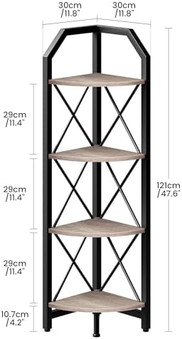 CHOEZON 4-Tier Corner Shelf, Industrial Corner Bookshelf, 47.6" Corner Storage Stand, Plant Stand Display Shelf, Corner 