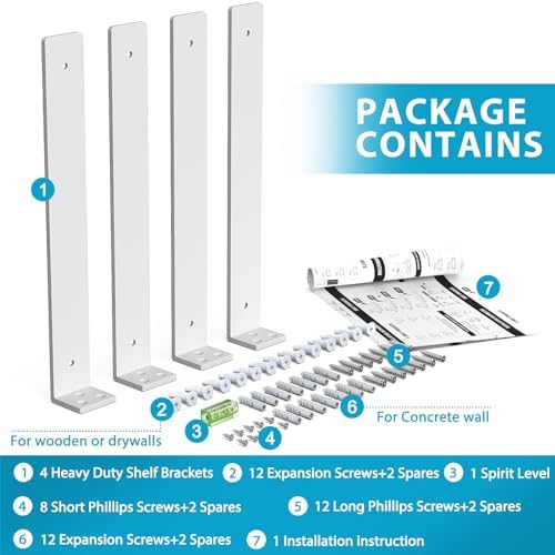 Goovilla Floating Shelf Brackets 12 Inch for 2×4" Wood Stud, 4 Pack, White