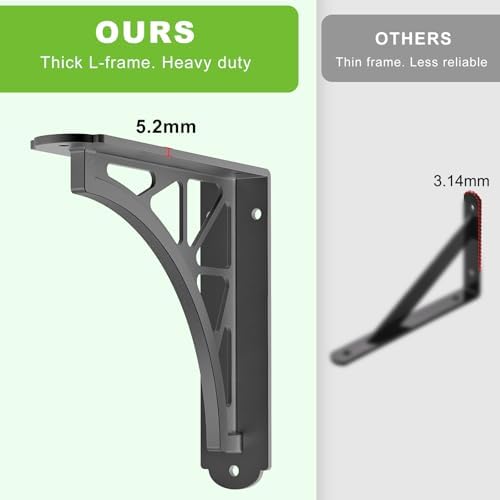 Dolibest 8 Inch Heavy Duty Shelf Brackets, 5MM Thickness L- Bracket , Metal Floating Shelf Bracket, Wall Shelf Bracket &
