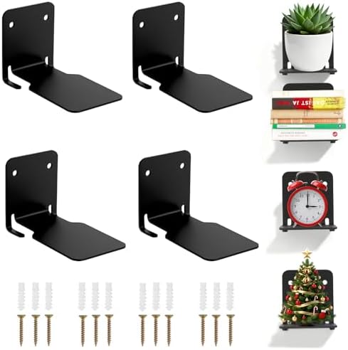Invisible Bookcase, 4 Floating Bookcase, Invisible Shelves, Robust Wall Shelf with Metal Structure for Wall Mounting for