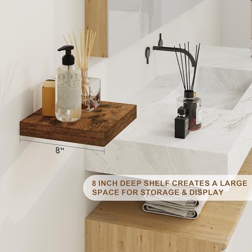 Fun Memories Floating Shelves, 8 Inch Deep Floating Shelves for Wall, 8 x 8 Wall Shelves, Rustic Wood Floating Shelf for