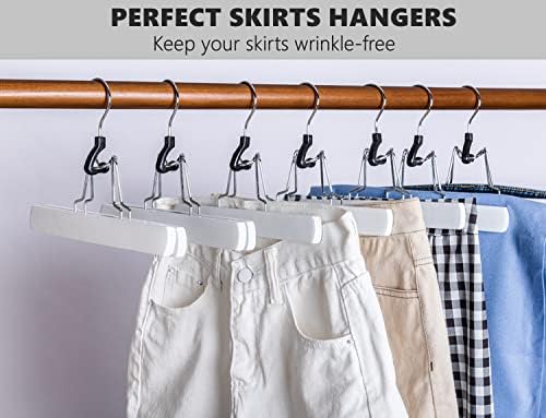Amber Home 10 Pack White Wooden Pants Clip Hangers, Wood Skirt Hangers