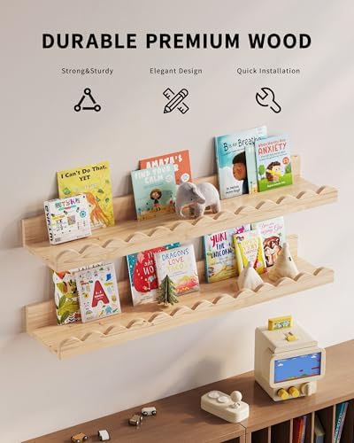 Nursery Book Shelves, Set of 3, Nursery Decor for Baby and Toddler, Scalloped Shelves, Book Shelf for Kids Rooms, Wall B
