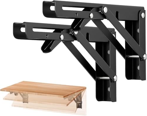 Ravinte Matte Black Folding Shelf Brackets, 8 Inch, 6 Pack