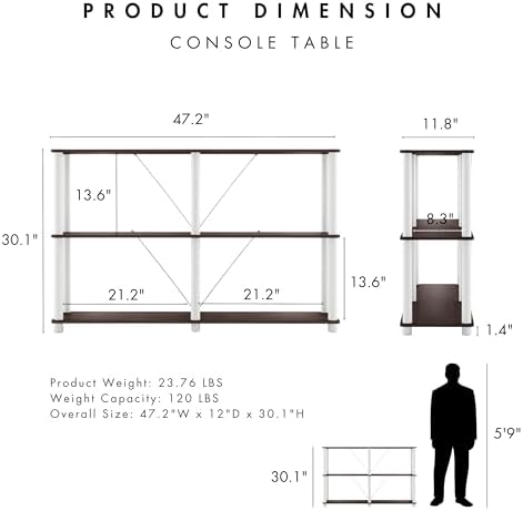 Homes: Inside + Out Apexa Modern 3-Tier Extra Wide Shelving Units, Collectibles Display Shelves, Easy Assembly Console T