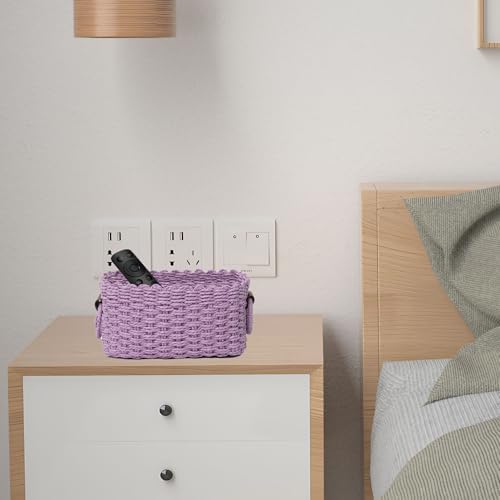 Woven Paper Rope Wicker Basket for Organizing(Set of 3,Purple)