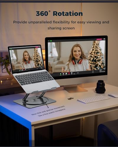 Aoviho 360° Rotating Laptop Stand for Desk | Adjustable, Foldable, Portable Aluminum Ergonomic Riser | Compatible with M