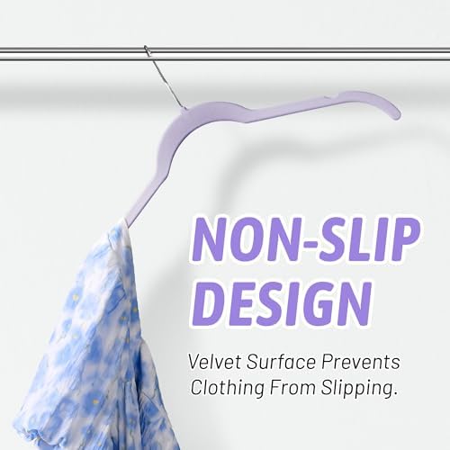 Sishynio Velvet Hangers 30 Pack, Non-Slip Slim Felt Clothes Hangers Purple