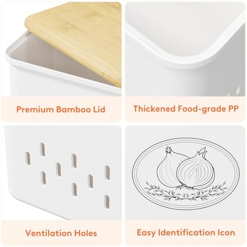Lifewit Plastic Potato and Onion Storage Bin Box, Set of 3, White