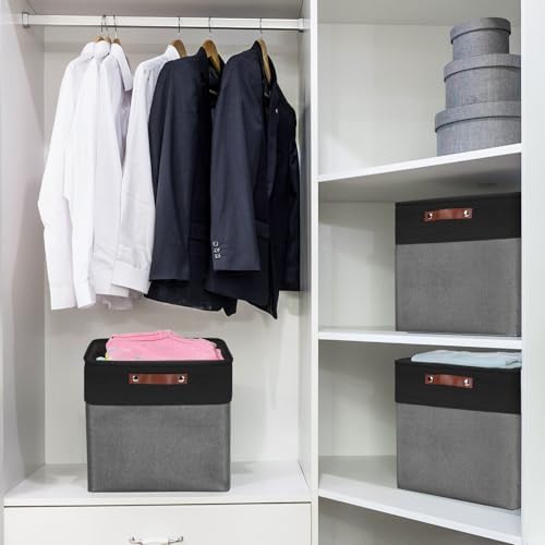 Bagnizer 13x13 Cube Storage Bins, Collapsible Fabric Storage Box, 4 Pack Closet Baskets with Handles for Organizing, She