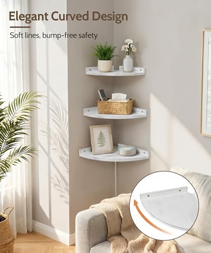 Corner Shelves for Wall, Distressed White Shelves with Cord Hole