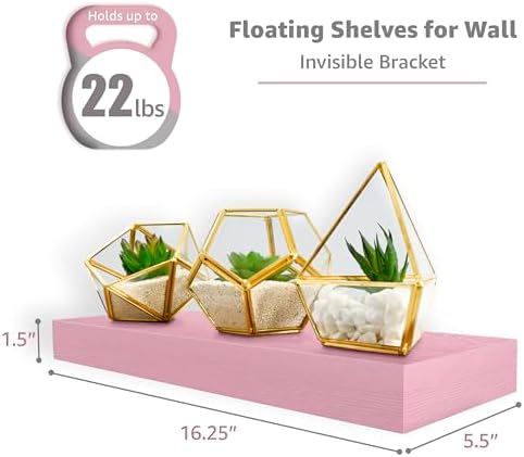 Sorbus 16 Inch Floating Shelves for Wall (3 Pack, Pink)