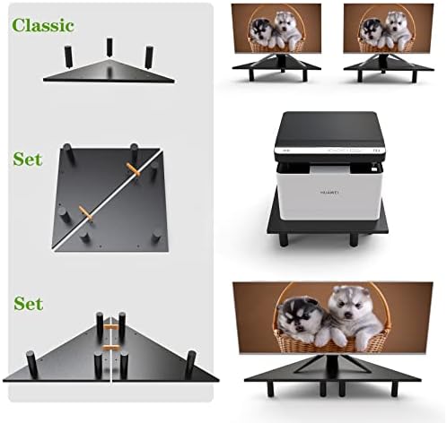 2 Pack White Corner Monitor Stand, Triangle/Square Adjustable Height Riser, 27-inch Universal Desktop Shelf for Computer