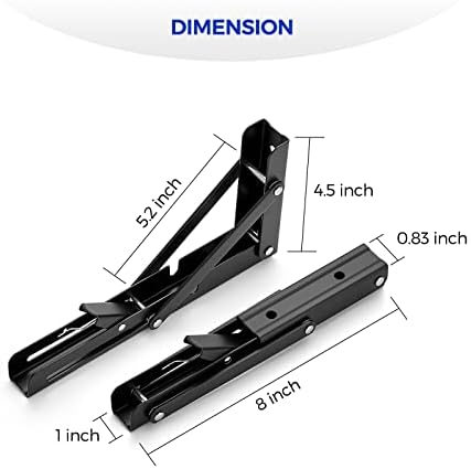 Ravinte Matte Black Folding Shelf Brackets, 8 Inch, 2 Pack
