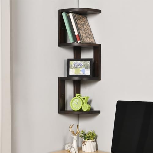 CONSDAN Corner Shelves, Solid Hickory Wood Corner Shelf Wall Mounted, 4 Tier Floating Corner Shelves for Wall, Wall Corn