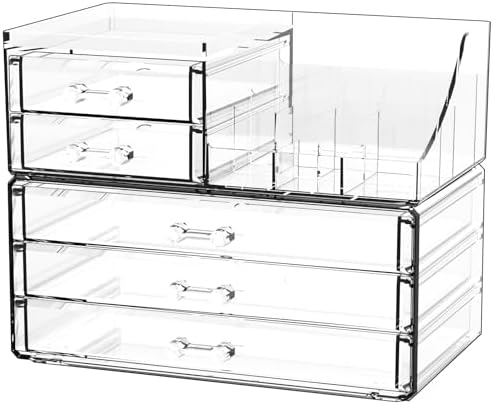 Acrylic Clear Make up Organizers And Storage for Vanity,Bathroom Skincare Organizer With 5 Drawer for Dresser,Plastic De
