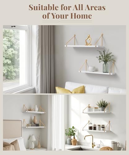 Afuly Floating Shelves for Wall, White and Gold Shelf, Display Wall Shelves