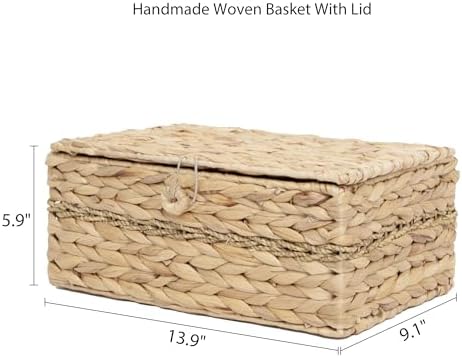 Wicker Basket with Lid,Woven Hyacinth Storage for Home Organizer