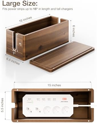 TIDITA 16" L Wooden Large Cable Management Box Round Edge (Walnut Color)