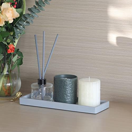 FREELOVE Concrete Countertop and Vanity Tray – Small Soap Dispenser Bottles Makeup Organizer Perfume Candle Key Trinket 