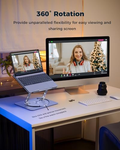 Aoviho 360° Rotating Laptop Stand for Desk | Adjustable, Foldable, Portable Aluminum Ergonomic Riser | Compatible with M