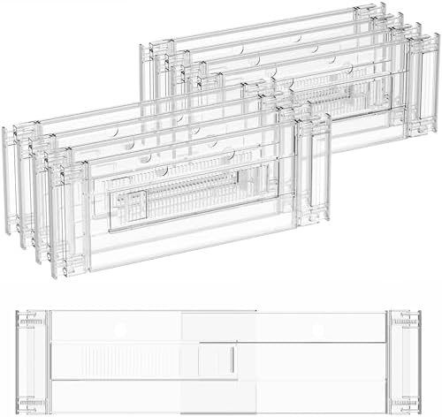 Yieach 8 Pack Clear Acrylic Drawer Divider 6 Inch High,Expandable from 14-20'',Adjustable Dresser Drawer Dividers for Ba