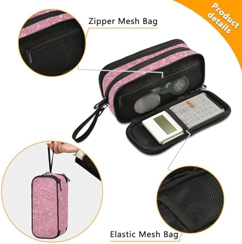 Wfrish Pencil Case Big Capacity for Girl Boy Rose Pink Glitter Sparkle Student Pencil bag Pen Pouch Large Stationery 3 Compartments Zippers Organizer School College Office Teens Adults