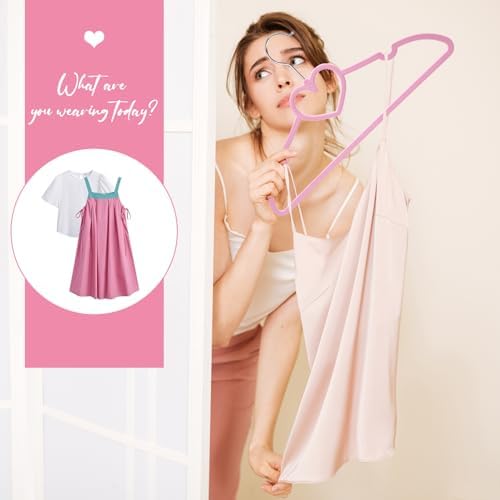 Plastic Hangers 20 Pack, Pink Hangers Ultra Thin Space Saving,Cute Heart Clothes Hangers with 360 Degree Swivel Hook, Strong Adult Coat Hangers for Dress,Shirt,Coats