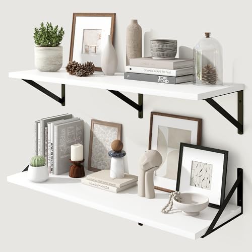 Marsmiles Deep Floating Shelves, 36'' x 12'' White Wood Shelves Set of 2