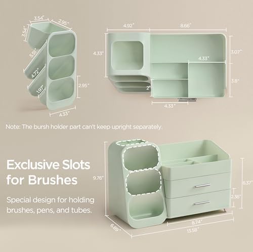 HBlife Makeup Organizer with Brush Holder for Vanity, Large Plastic Bathroom Countertop Organizer Skin Care Storage, Eas