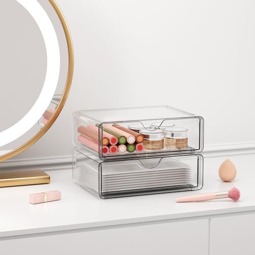 Bathroom Counter Organizer Clear - 3Pcs Stackable Makeup Countertop Organizer for Vanity - Multi-Purpose Skin Care Lipst