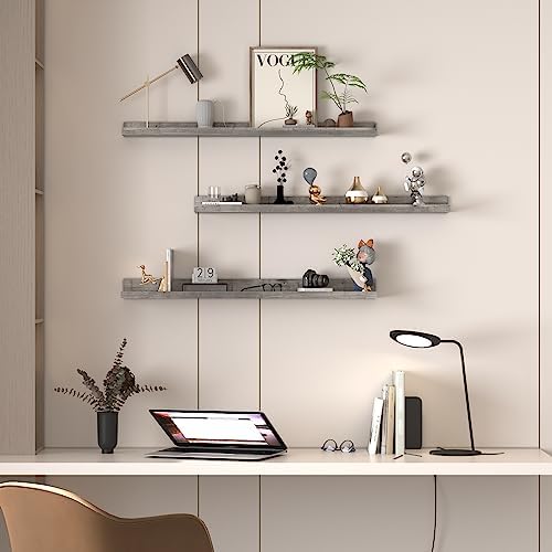 Giftgarden 36 Inch Grey Floating Shelves for Wall Mount, Gray Wood Wall Shelf Ledge for Bathroom Bedroom Living Room Kit