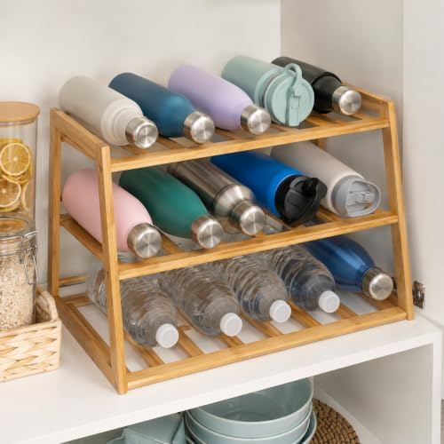 Honey-Can-Do 3-Tier Bamboo Water Bottle Organizer for Cabinet