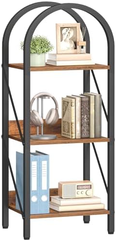HOOBRO Bookshelf, 3-Tier Arched Bookshelf, Industrial Bookcase with Metal Frame, Book Shelf Storage Organizer for Living