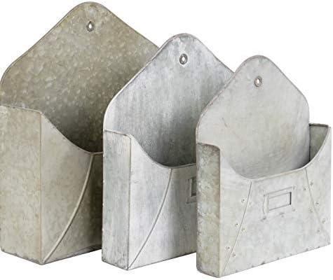 Red Co. Set of 3 (9”, 11”, 13”) Decorative Rustic Wall Mounted Galvanized Metal Wall Pocket Storage Bins