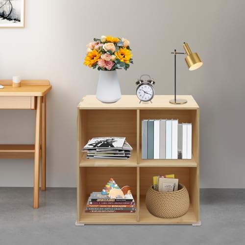 Solid Wood 4 Cube Storage Organizer Small Bookshelf for Small Spaces Wooden Cube Shelf Bookcase Floorstanding Storage Sh