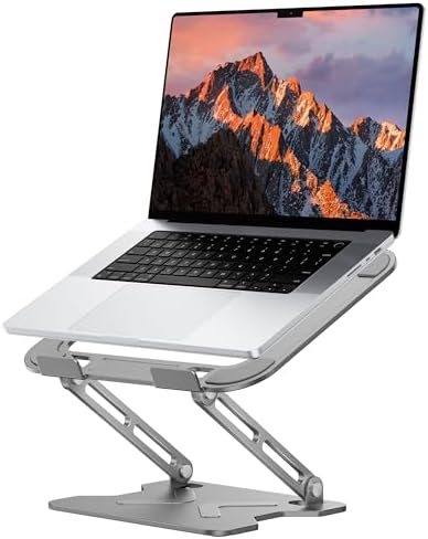 JCZT Adjustable Laptop Stand for Desk, Metal Foldable Laptop Riser, Grey