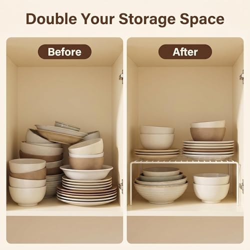 iPEGTOP Kitchen Cabinet Storage Shelf Rack, Set of 2 Large (15.7 x 9.4 Inch) Rustproof Metal Wire Shelves Spice Shelf Ra