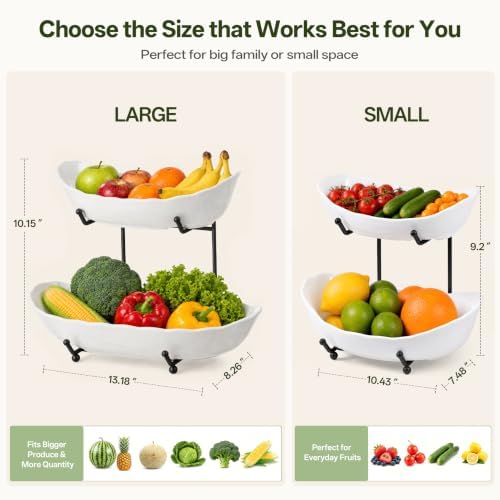 HBlife 2 Tier Large Fruit Bowl, Ceramic Fruit Basket for Kitchen Counter