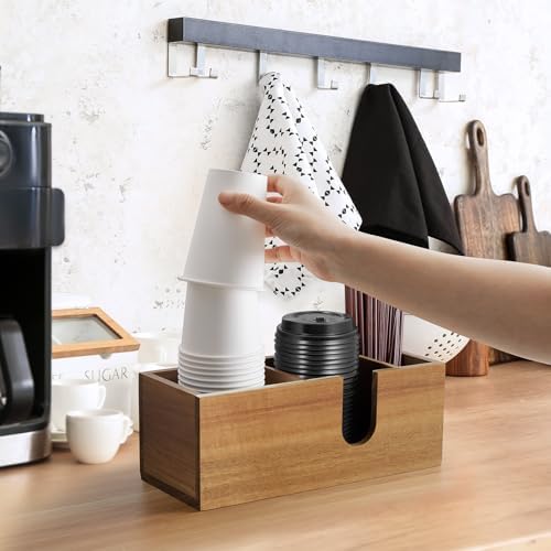 ALELION Acacia Wood Coffee Cup Holder for Countertop - Wood Coffee Bar Accessories and Organizer - Coffe Station Organiz