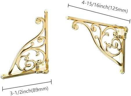 Heavy Duty Solid Stand,5 Inch 2 Pack Gold,Right Angle Wall Panel Support Bracket,Decorative Shelf Bracket,Heavy Duty Vin