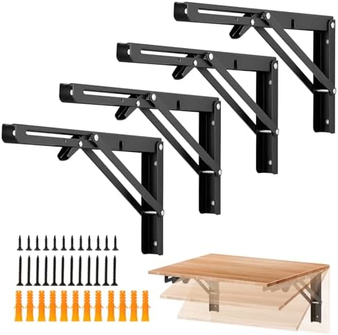 Ravinte Matte Black Folding Shelf Brackets, 12 Inch, 4 Pack