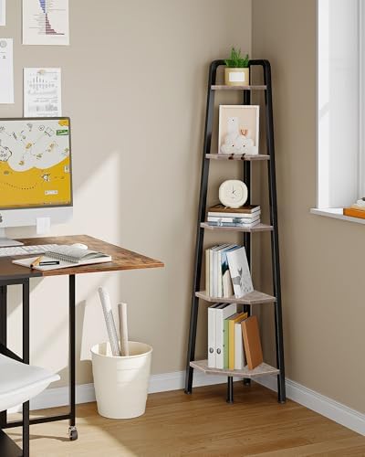 CHOEZON Corner Shelf, 5-Tier Ladder Corner Shelf, Ladder Bookshelf, 59.6" Tall Vertical Display Stand, Metal Frame Books