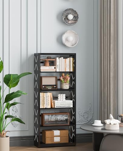 5-Tier Tall Book Shelf, Metal Bookcase with Adjustable Shelves