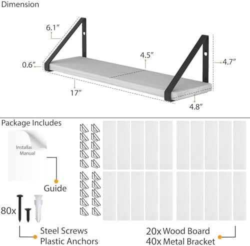 Wallniture Ponza 17'' x 4.5'' Floating Wall Shelf Bathroom, Small Wood Book Shelves for Wall Storage, Wall Mounted Shelf