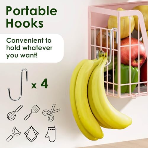 2 Pack Magnetic Shelves for Fridge, Pink Magnet Wire Fruit Baskets