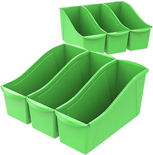 Storex Large Book Bin, Interlocking Plastic Organizer for Home, Office and Classroom, Green, 6-Pack (71104A06C)